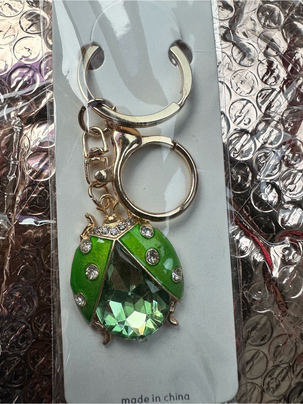 Gold-Tone Green Ladybug Crystal Key & Card Holder Charm